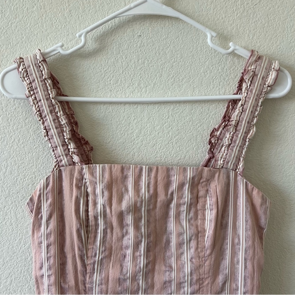 ALEXIS The Brandy Striped Linen Blend Ruffle Mini Dress Rose Pink Small - Picture 7 of 16